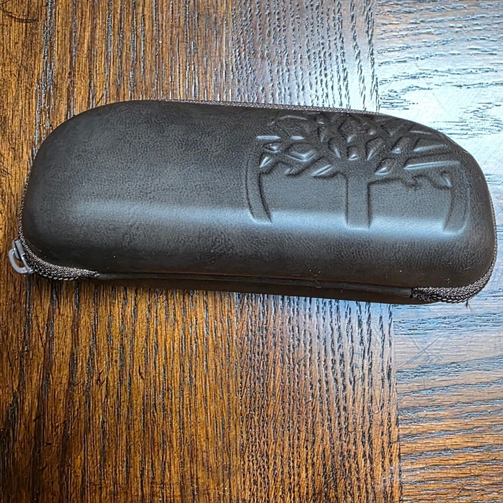 Timberland Brown Zippered Hard Sunglasses Case Embossed Logo Eyeglass Protector